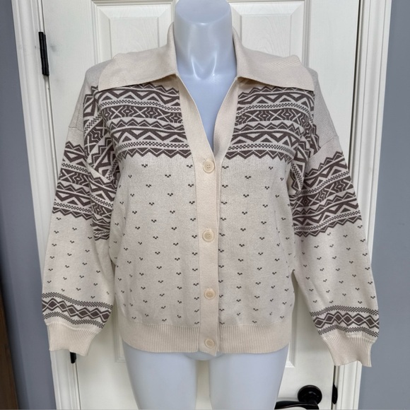 LOFT Sweaters - Ann Taylor LOFT Women Fair Isle Collar Button Cardigan Sweater Aztec Argyle XL